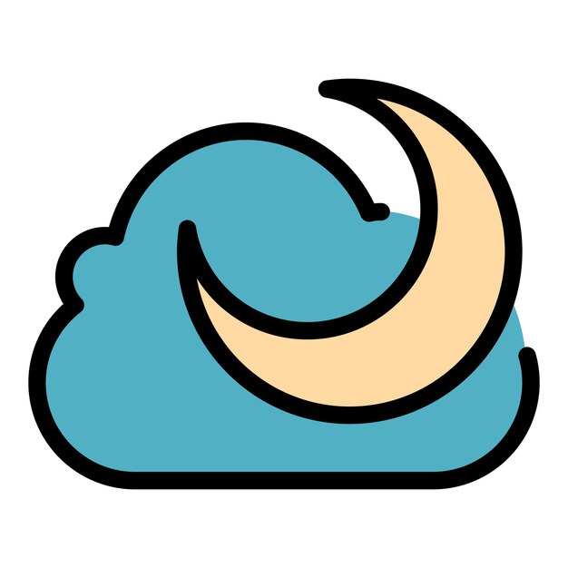 El icono de la nube de luz de luna Contorno del icono vectorial de la nube del luz de luna Color plano aislado
