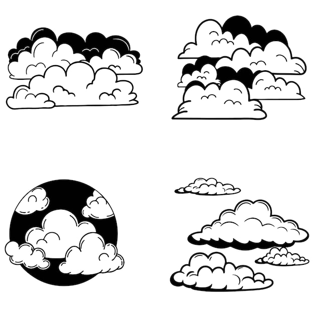 Ícono de nube Nube plana Formas nubladas simples Nubes blancas hinchadas y espumosas en el cielo