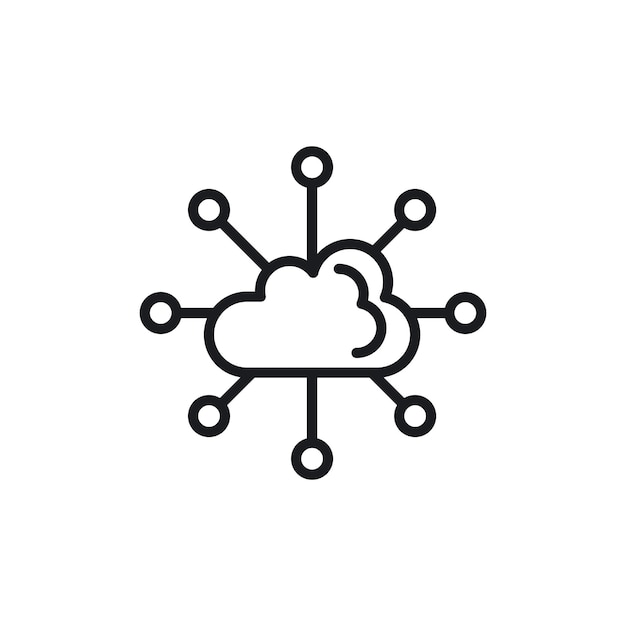 El icono de nube de red establece el símbolo vectorial de la tecnología de nube de Internet, el software de la API de nube, el signo en negro, el estilo rellenado y delineado.