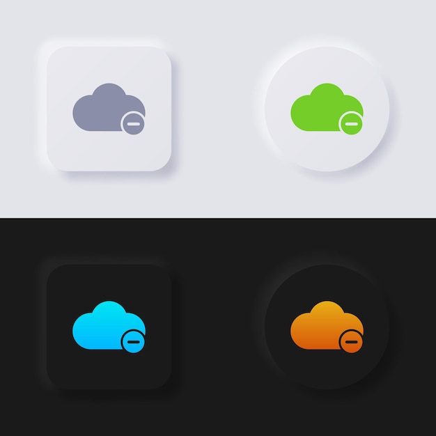 Icono de nube con símbolo menos, botón de neumorfismo multicolor Diseño de interfaz de usuario suave.