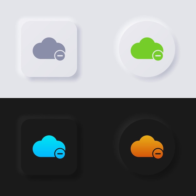 Vector icono de nube con símbolo menos, botón de neumorfismo multicolor diseño de interfaz de usuario suave.