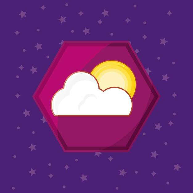 Vector icono de nube y sol sobre fondo morado