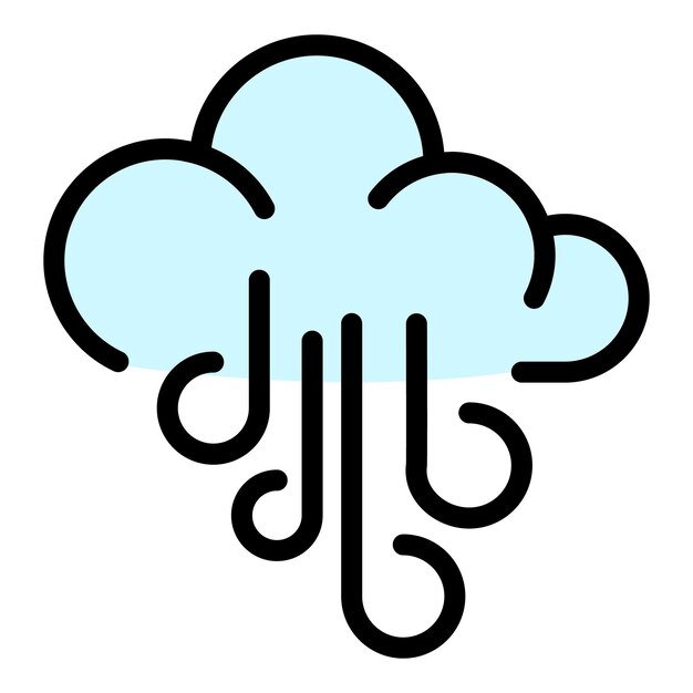Icono de la nube de viento Contorno del icono del vector de la nube del viento Color plano aislado