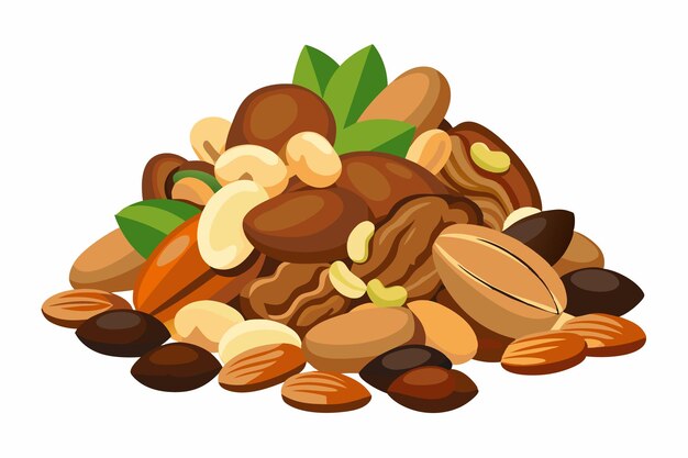 Icono de nueces mixtas Vector de nueces variadas Elementos de diseño gráfico aislados en fondo blanco
