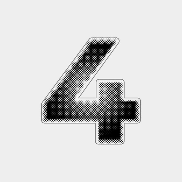 Icono de número 4 de vector de medio tono personalizable con diseño de línea negra