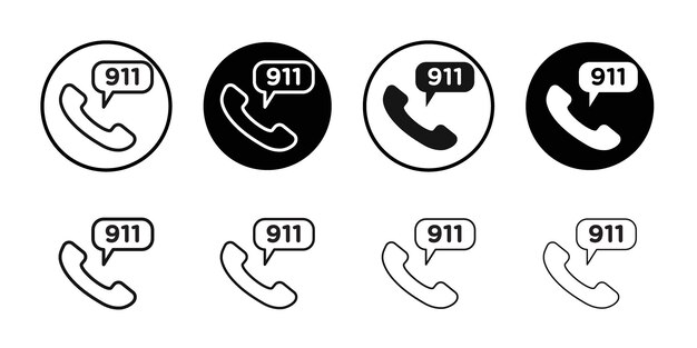 Ícono del número de teléfono de llamada al 911 Ilustración plana de línea delgada
