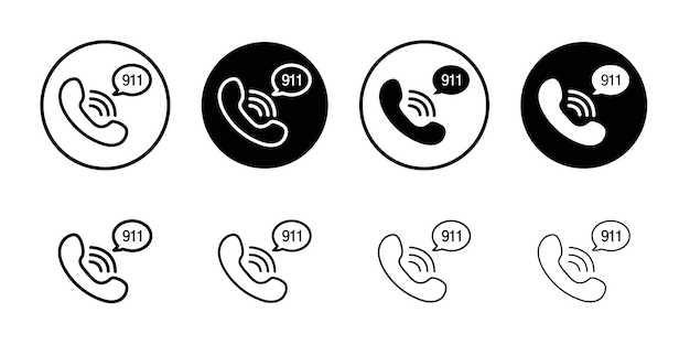 El icono del número de teléfono de llamada al 911 El logotipo del vector se establece plano