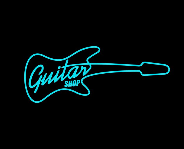 Vector icono o letrero de neón de la tienda de guitarras acústicas