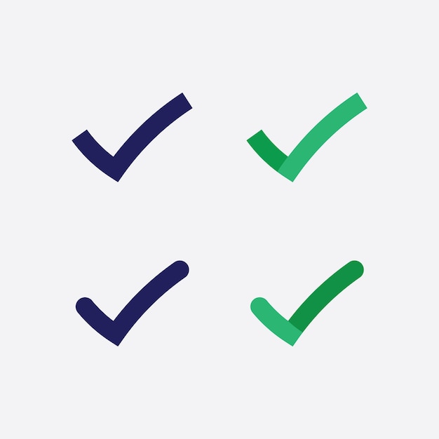 Icono o vector del logotipo de la marca de verificación de la lista Símbolo de marca en la ilustración de color verde Acepte el símbolo okey para la aprobación o el diseño de la lista de verificación