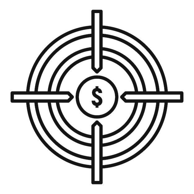 Icono de objetivo de dinero de misión Icono de vector de objetivo de dinero de misión de esquema para diseño web aislado en blanco
