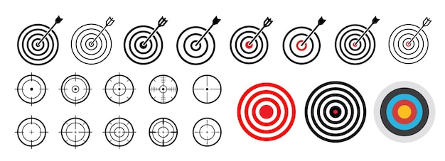 Icono de objetivo con icono de flecha establecido Flecha golpea el objetivo Tiro con arco Ilustración vectorial