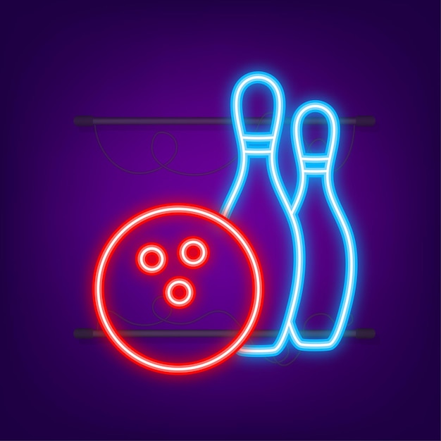 Vector icono de ocio juego de bolos. bola de boliche. icono de neón. ilustración vectorial.