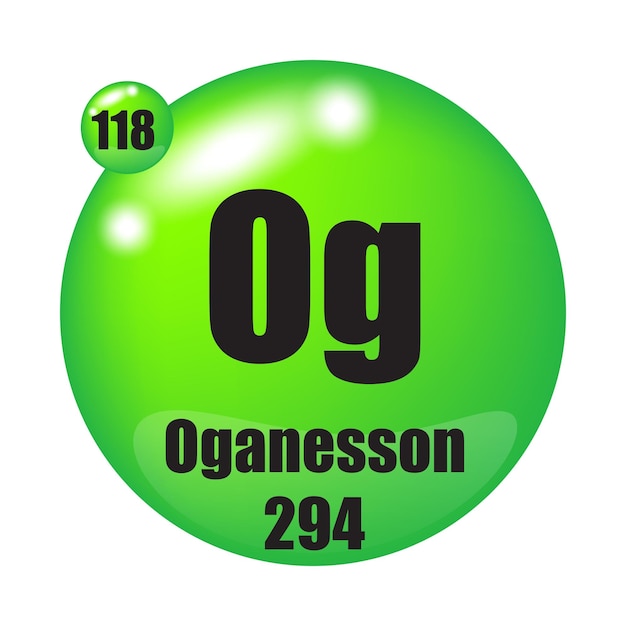 Icono de Oganesson El elemento químico Og Número atómico 118 Masa 294 Imagen de esfera verde Símbolo vectorial