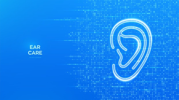 Icono del oído Otorrinolaringología Cuidado del oído Diagnóstico y tratamiento de problemas auditivos y sordera Audiología Pérdida de audición Fondo médico azul hecho con símbolo en forma de cruz Ilustración vectorial