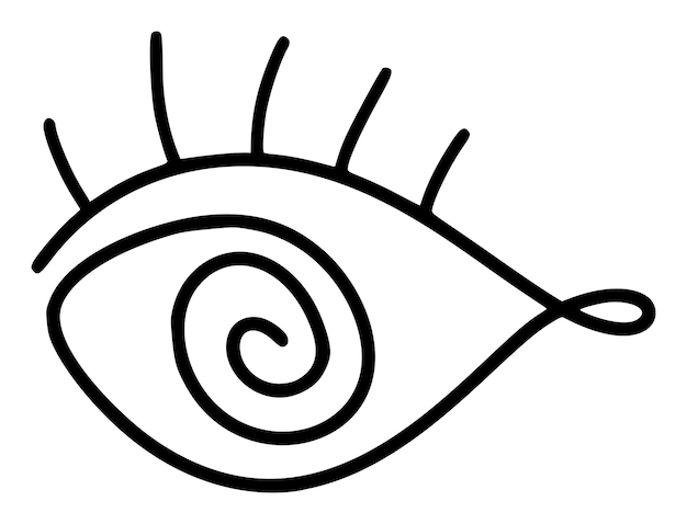 Icono de ojo dibujado a mano en estilo doodle simple Ojo negro abierto con líneas Diseño monocromático