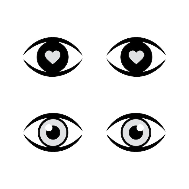 El icono del ojo establece el vector de la silueta sobre un fondo blanco