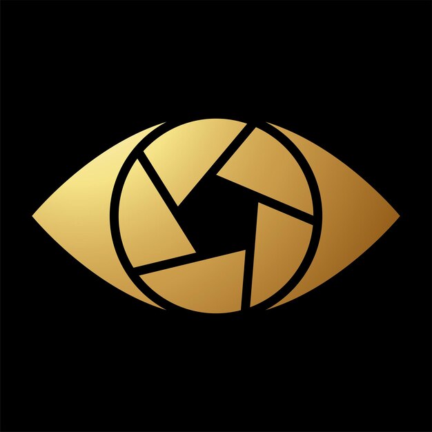 Icono del ojo del obturador abstracto de oro sobre un fondo negro