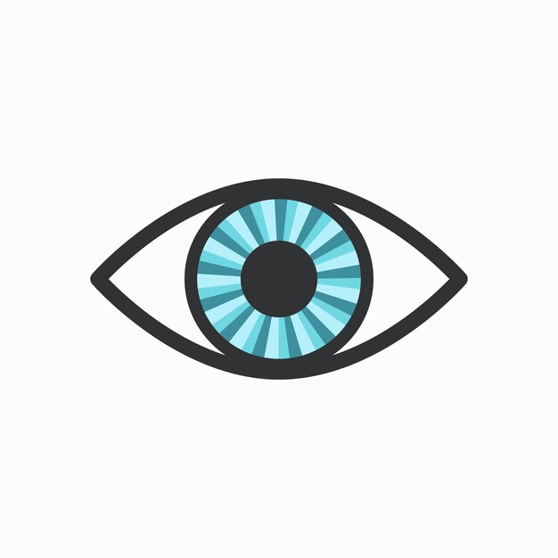Icono de ojo radiante azul con revestimiento oscuro aislado