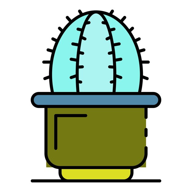 Icono de olla de cactus mexicano Contorno de icono de vector de olla de cactus mexicano color plano aislado
