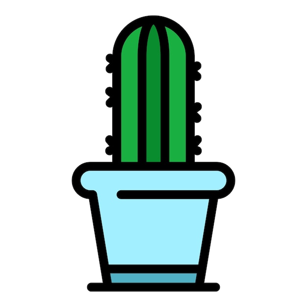 El icono de la olla de cactus de la oficina en el hogar El contorno del icono vectorial de la lata de caktus de la Oficina en el hogar Color plano aislado
