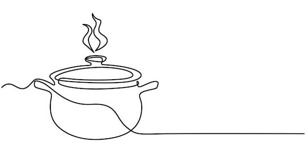 Icono de la olla de cocción al vapor con un dibujo continuo de una línea de ebullición