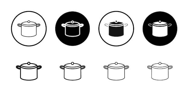 El icono de la olla es un conjunto de logotipos vectoriales de línea negra.