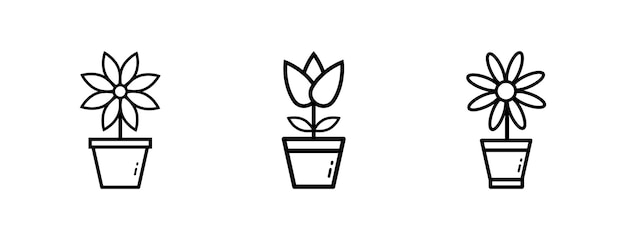 Icono de la olla de flores Estilo lineal Icono del contorno de la tina de flores Ilustración vectorial