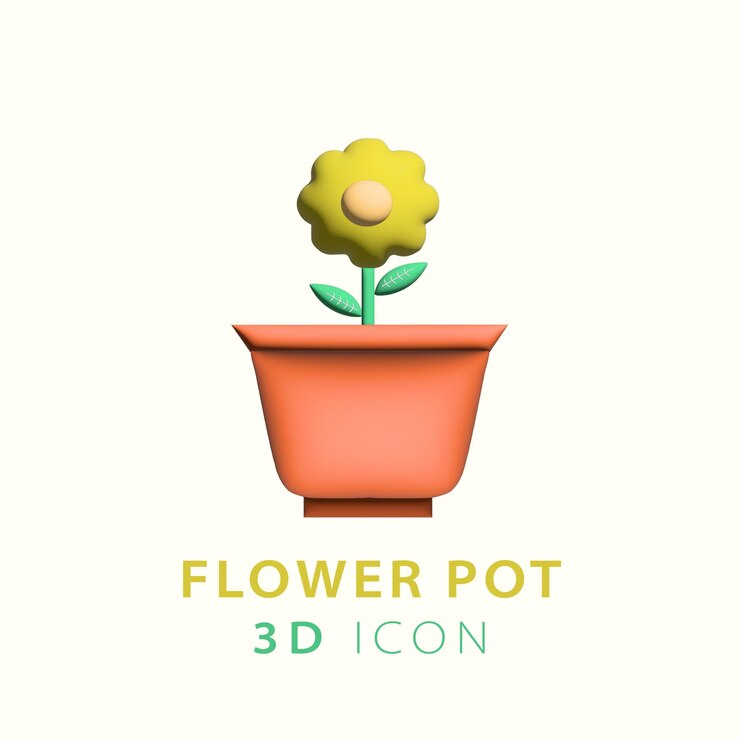 El icono de la olla de flores vectorial en 3D.