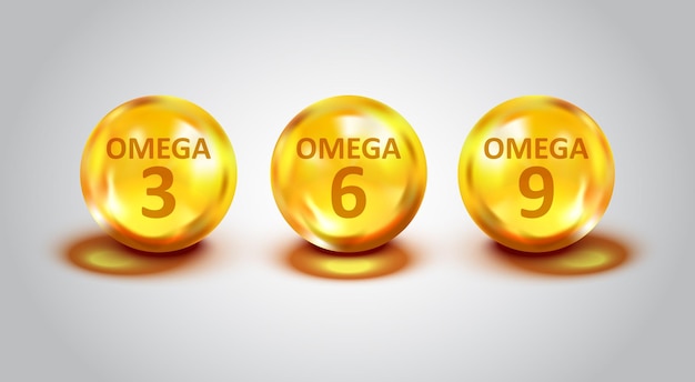Icono de Omega 3 6 9 en estilo plano Ilustración de vector de cápsula de píldora sobre fondo blanco aislado Concepto de negocio de pescado de aceite de nutrientes de vitamina orgánica