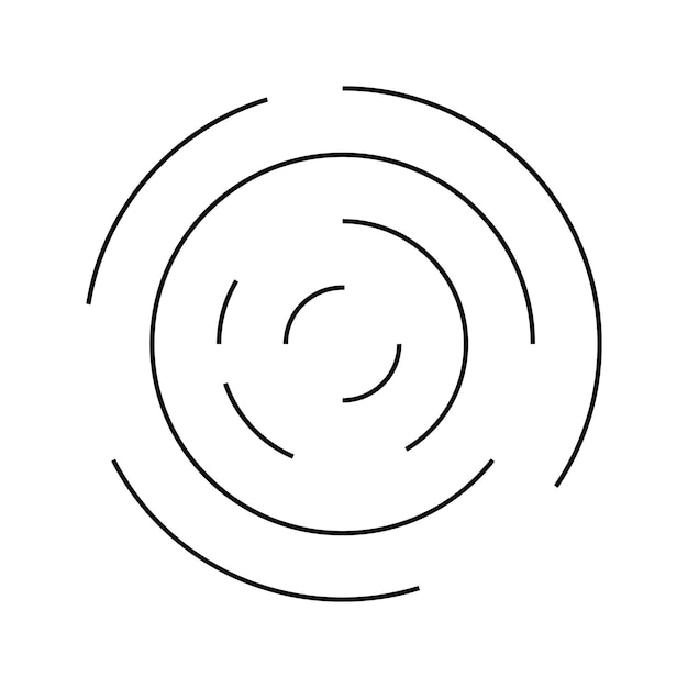 Icono de onda de círculo Líneas intermitentes concéntricas aisladas en fondo blanco Sónar de símbolo de vórtice