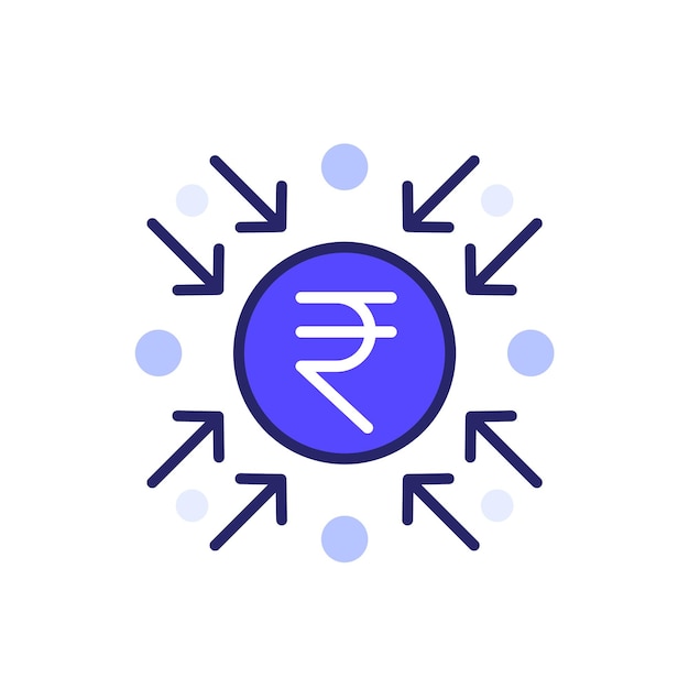Icono de optimización y reducción de costos con rupia india
