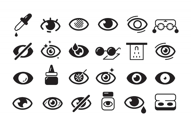 Icono de optometría. Colección de línea óptica de lentes de oftalmología de símbolos oftalmológicos