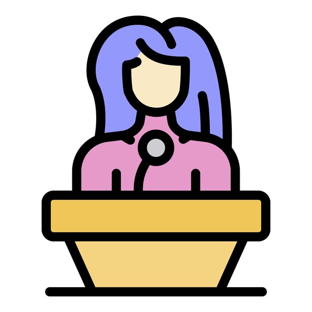 Icono del orador del presentador de televisión Contorno del orador de la presentadora de televisión Icono del vector del orador Color plano aislado
