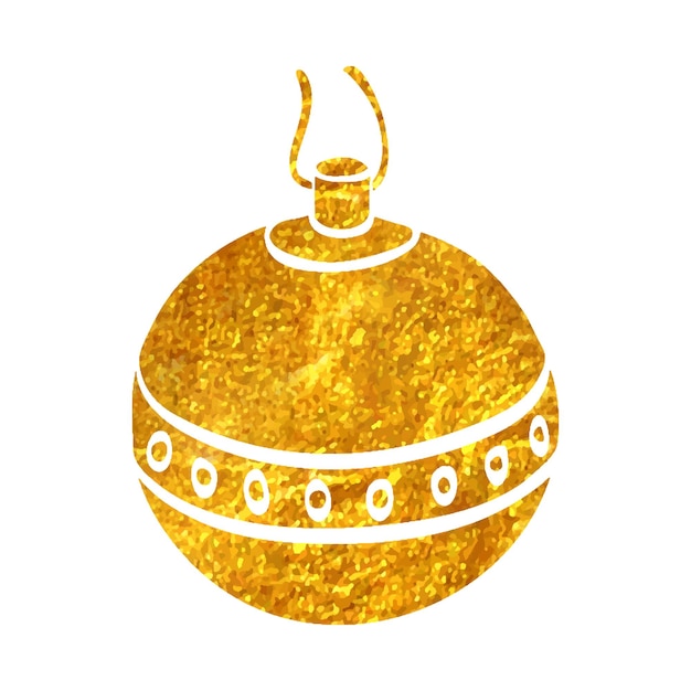 Icono de orbe de navidad dibujado a mano en la ilustración de vector de textura de hoja de oro