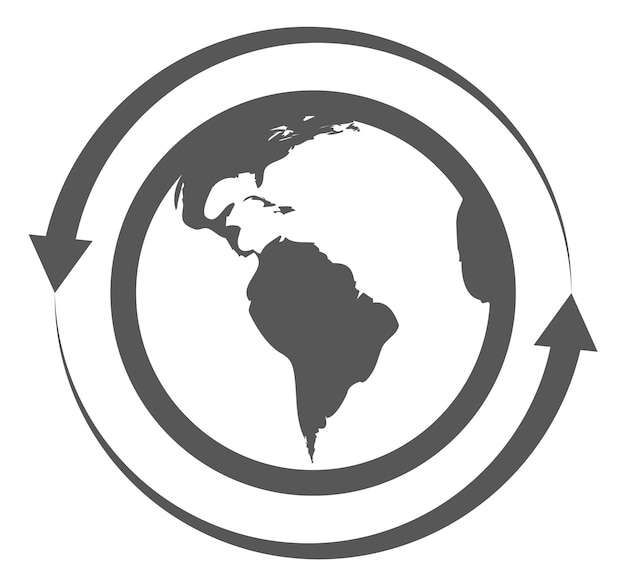 Icono de órbita movimiento circular alrededor del mapa del mundo aislado sobre fondo blanco