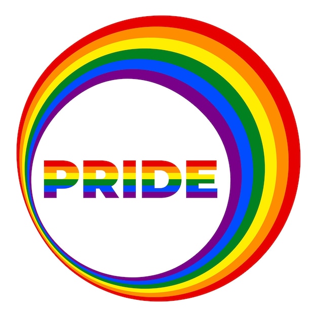 Icono de orgullo del mes Círculo arcoíris con texto de arco iris PRIDE en el interior en un fondo transparente Vector