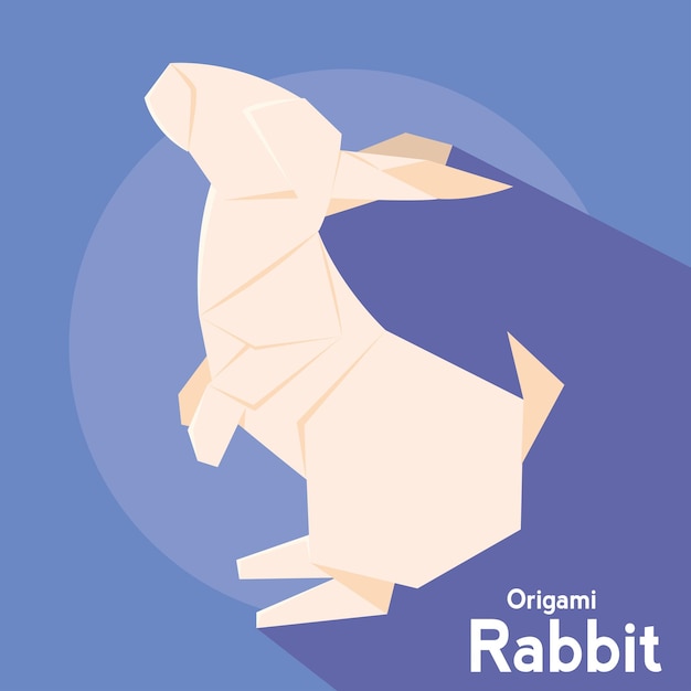 Icono de origami de conejo aislado diseño plano vector
