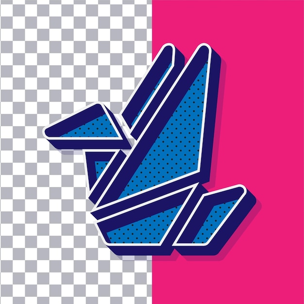 Icono de origami de puntos azules retro 3D en un fondo rosado ajustable