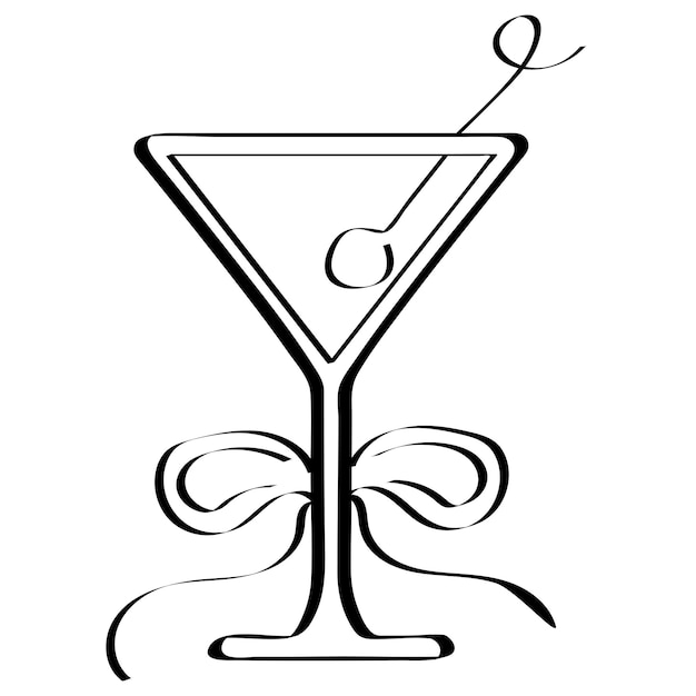 el icono original de un vaso de martini con una oliva en él está dibujado con un contorno negro