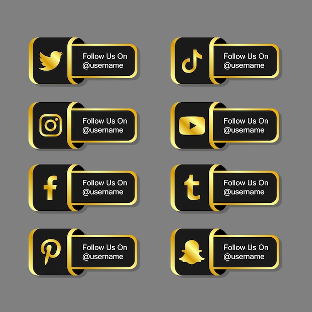 Vector icono de oro de redes sociales populares síguenos tag