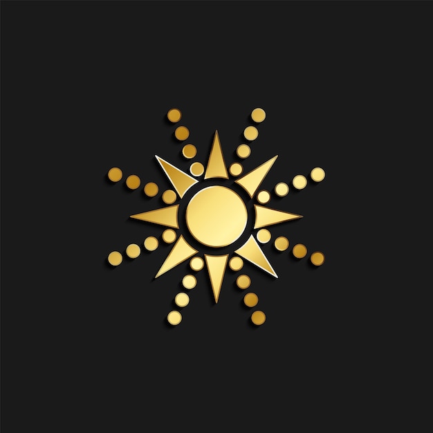 icono de oro del sol Ilustración vectorial del estilo dorado Hora de verano en fondo oscuro