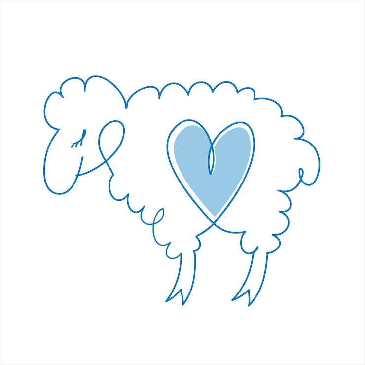 Vector icono de la oveja dibujada con un corazón icono de oveja vectorial icono de oveja resaltado en un fondo blanco