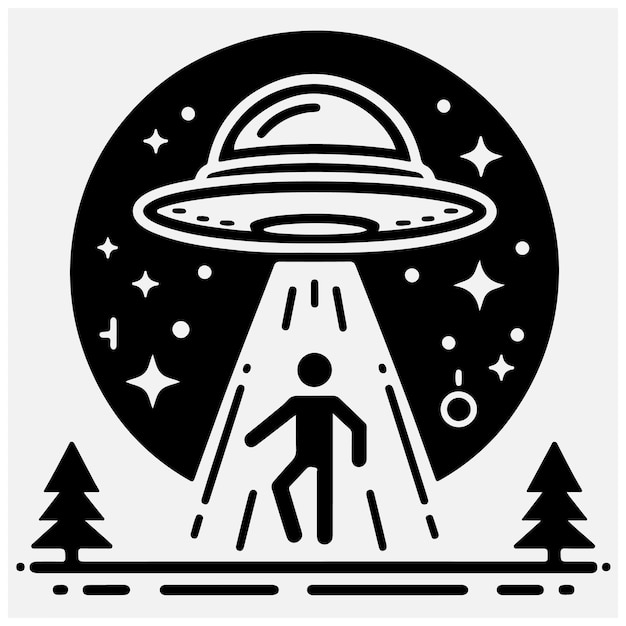 Icono de OVNI secuestra a un hombre en fondo blanco Ilustración vectorial