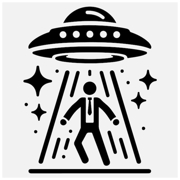 Icono de OVNI secuestra a un hombre en fondo blanco Ilustración vectorial