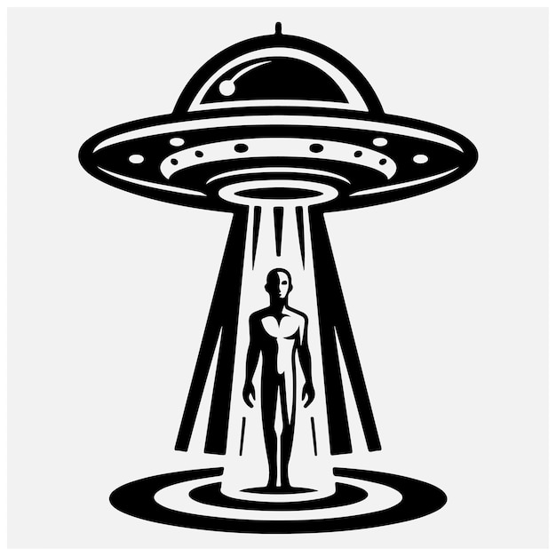 Icono de OVNI secuestra a un hombre en fondo blanco Ilustración vectorial