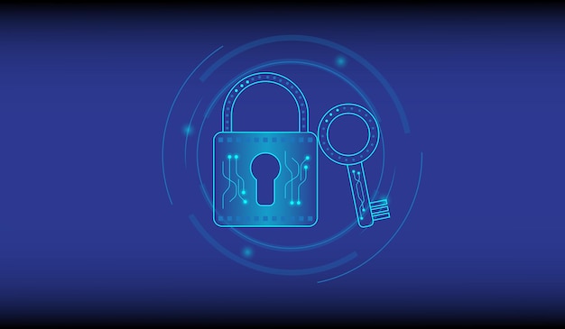 Vector el icono padlock with keyhole en la seguridad de datos personales ilustra la idea de privacidad de datos o información cibernética color azul resumen tecnología de internet de alta velocidad