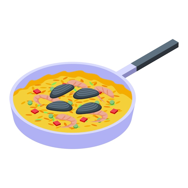 Icono de paella de pescado vector isométrico comida española España comida cocinada