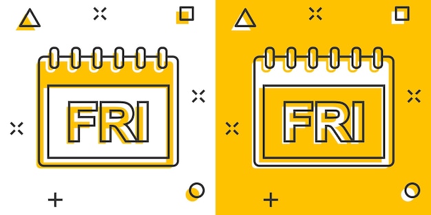 Icono de página de calendario de viernes de dibujos animados vectoriales en estilo cómico pictograma de ilustración de signo de calendario concepto de efecto de salpicadura de negocio de agenda de viernes