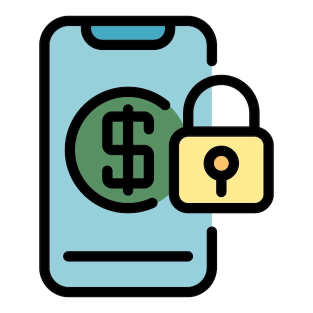 Icono de pago móvil de bloqueo Contorno de bloqueo de pago móvil color del icono vectorial plano aislado