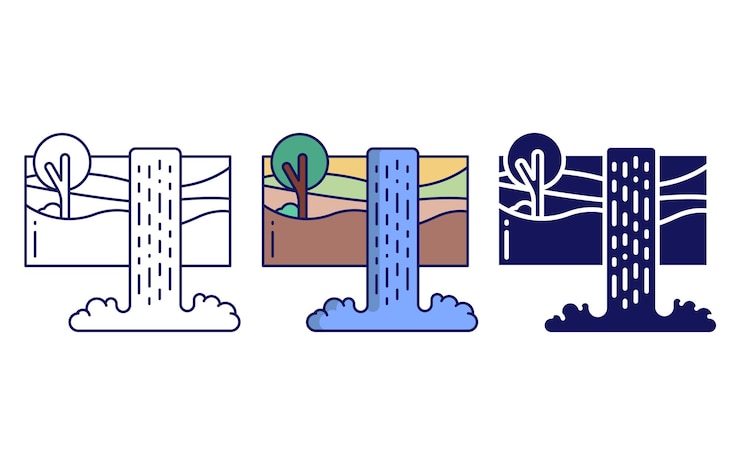 Vector icono de paisaje de cascada